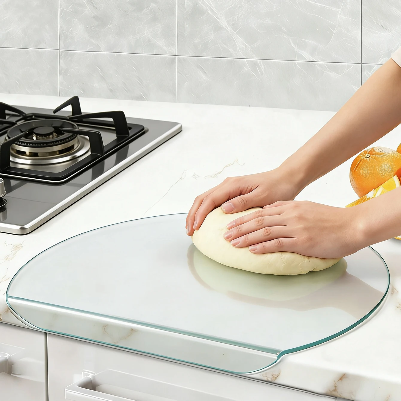 Transparent black cutting board, circular cutting board, dining mat, hygienic and lightweight, with countertop lip - non slip, e