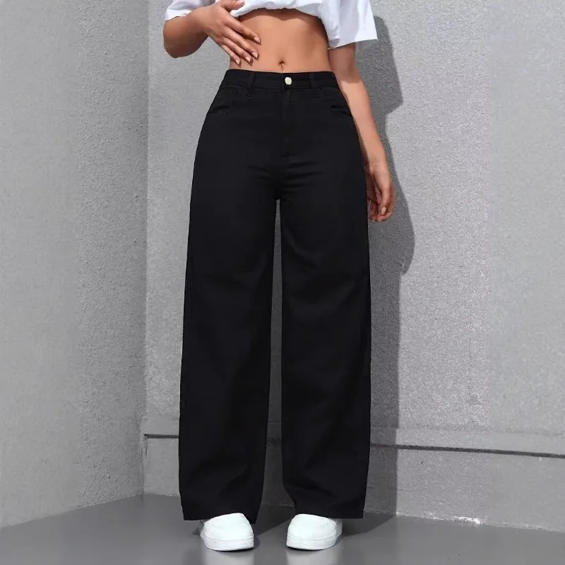 High-Waisted Straight-Leg Jeans Women's Pants Loose Fit American Blue Washed Fashion with Front & Back Pockets Daily Casual Wear thumbnail 5