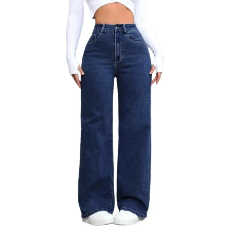 High-Waisted Straight-Leg Jeans Women's Pants Loose Fit American Blue Washed Fashion with Front & Back Pockets Daily Casual Wear thumbnail 6