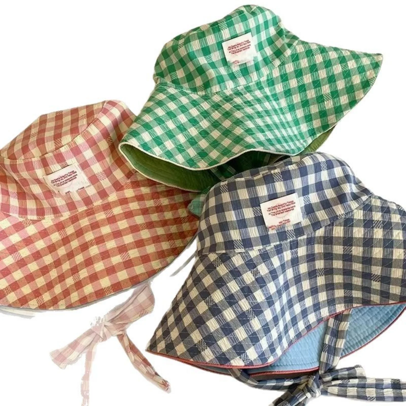 1PC Women Summer UV Protection Wide Brim Sun Hats With Chin Strap Cute Pastel Plaid Beach Hat For Outdoor Travel & Daily Wear thumbnail 6