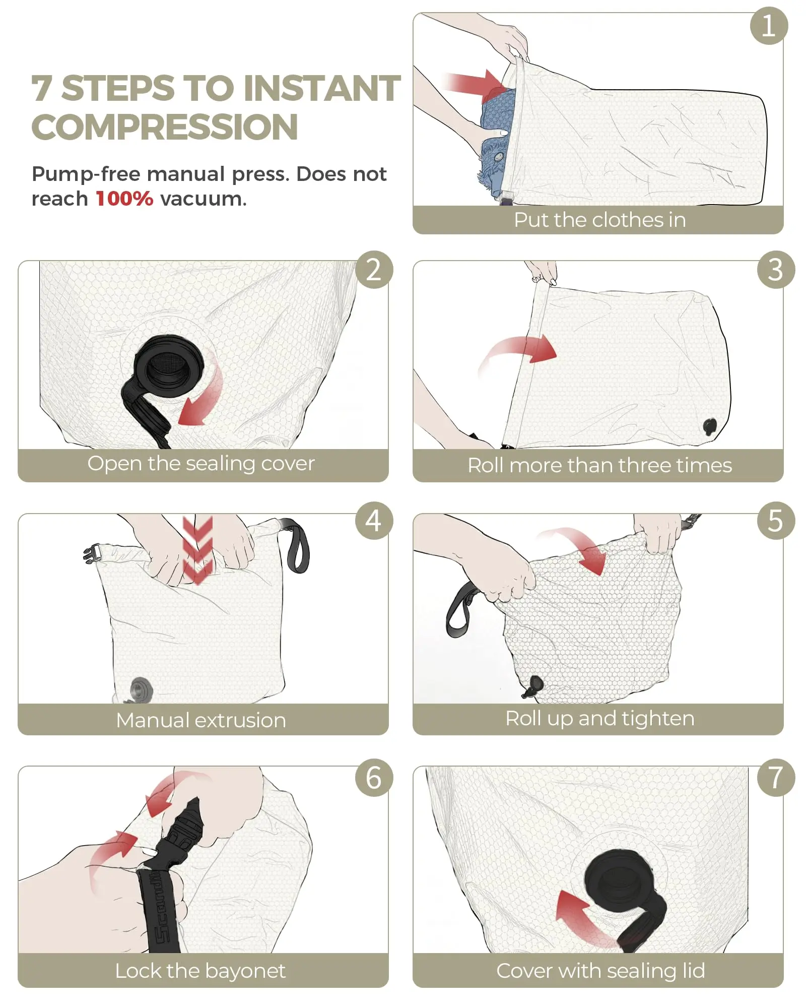 Travel Storage Bag Compression Sack Waterproof No Pump Vacuum Bag Clothes Organizer Space Saving Pouch for Backpacking Gym thumbnail 4