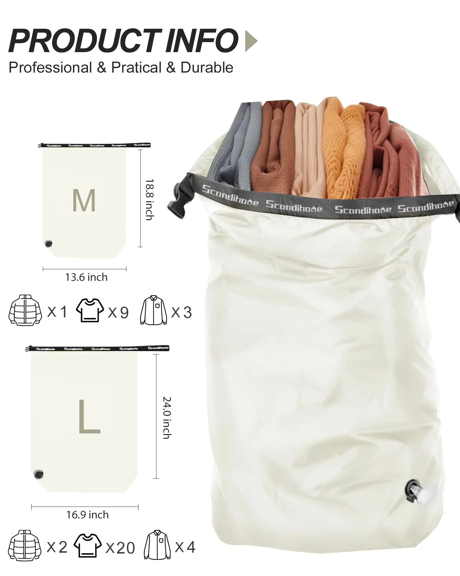 Travel Storage Bag Compression Sack Waterproof No Pump Vacuum Bag Clothes Organizer Space Saving Pouch for Backpacking Gym thumbnail 2