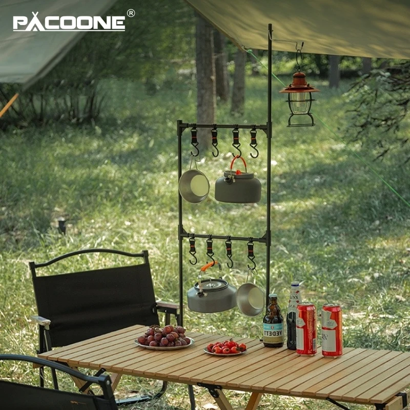 PACOONE Camping Shelf IGT Lantern Stand Picnic Tableware Hanging Racks Portable Detachable Aluminium Alloy Light Hangers Stand thumbnail 3