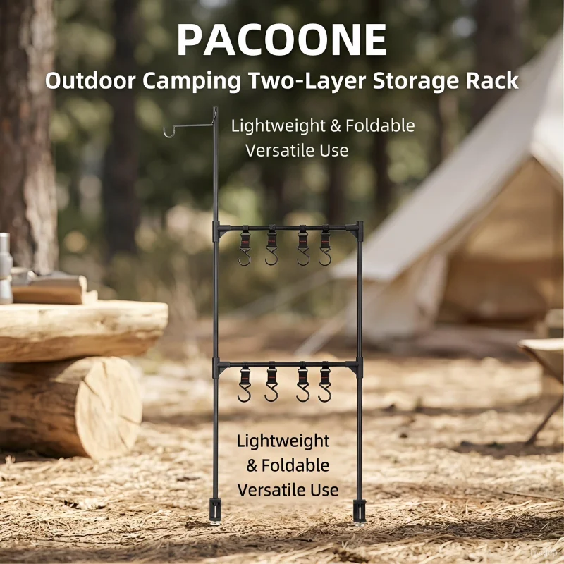 PACOONE Camping Shelf IGT Lantern Stand Picnic Tableware Hanging Racks Portable Detachable Aluminium Alloy Light Hangers Stand thumbnail 2