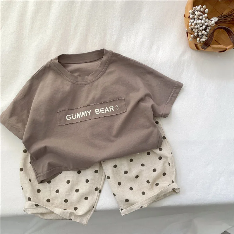 Boys Kids Cotton T-shirt Short Sleeve Cute Letters Fashion O-neck Pullover Baby Children Tops Sweatshirt 1-7T thumbnail 6