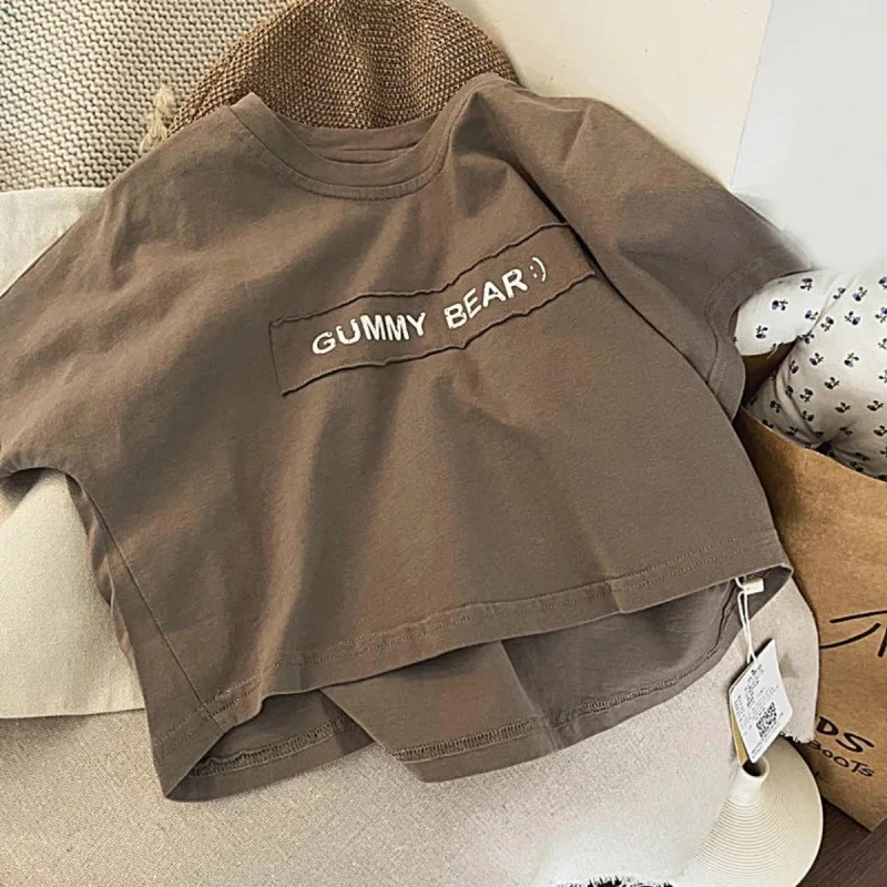Boys Kids Cotton T-shirt Short Sleeve Cute Letters Fashion O-neck Pullover Baby Children Tops Sweatshirt 1-7T thumbnail 5