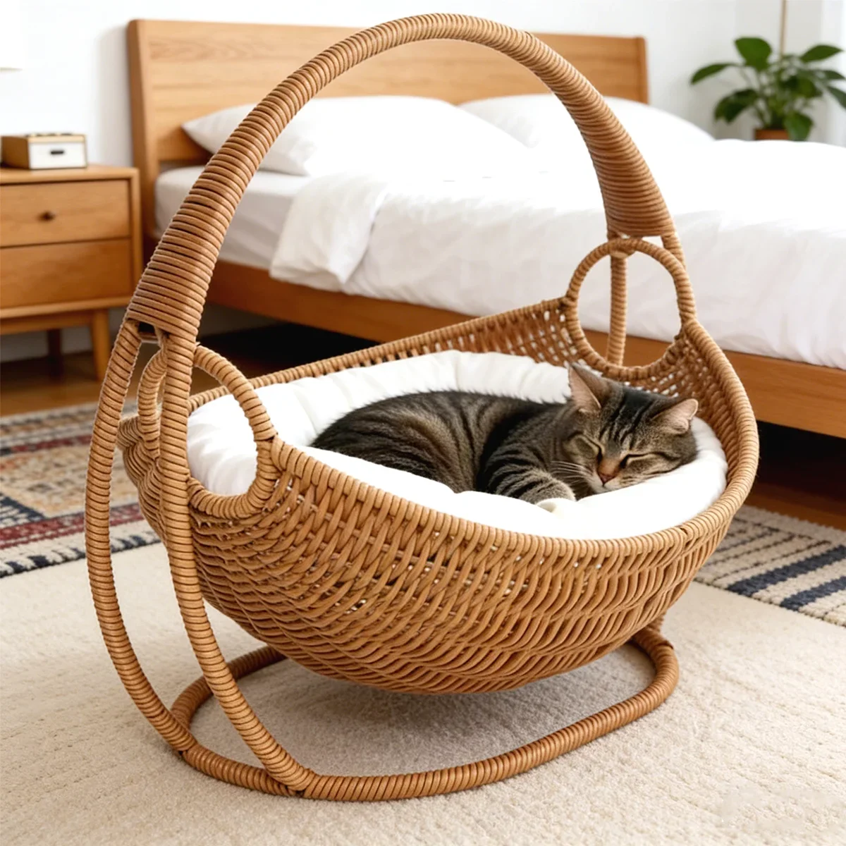 Faux-Woven Cat Bed Nest Cat Basket Cats Swing Hammock Waterproof Indoor Pet House Semi-Enclosed Cave Bed Pet Accessories Toys