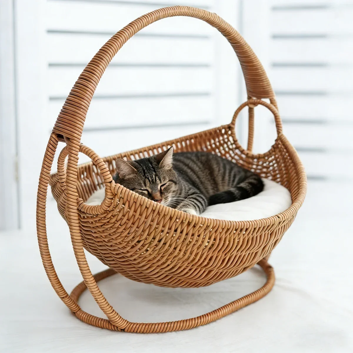 Faux-Woven Cat Bed Nest Cat Basket Cats Swing Hammock Waterproof Indoor Pet House Semi-Enclosed Cave Bed Pet Accessories Toys thumbnail 3