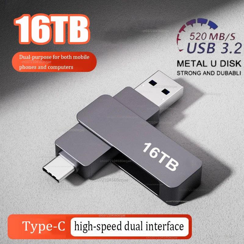 High Speed 16TB Flash Drive USB 3.2 Metal U Disk Type-C Memory Stick Waterproof Storage PC Phone Data Transfer 2026 New thumbnail 2