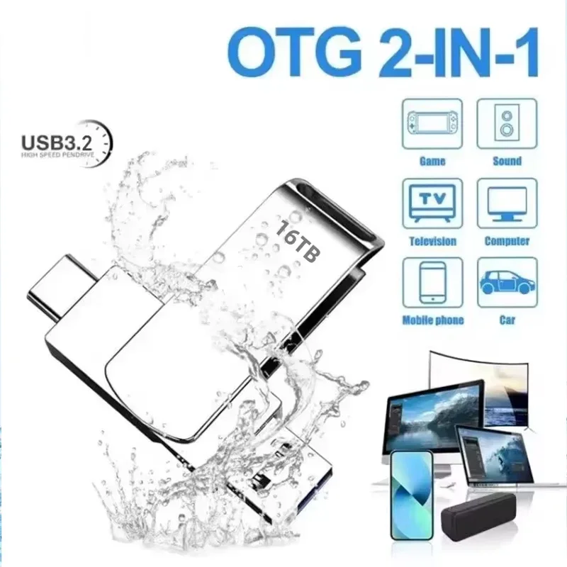 High Speed 16TB Flash Drive USB 3.2 Metal U Disk Type-C Memory Stick Waterproof Storage PC Phone Data Transfer 2026 New thumbnail 3