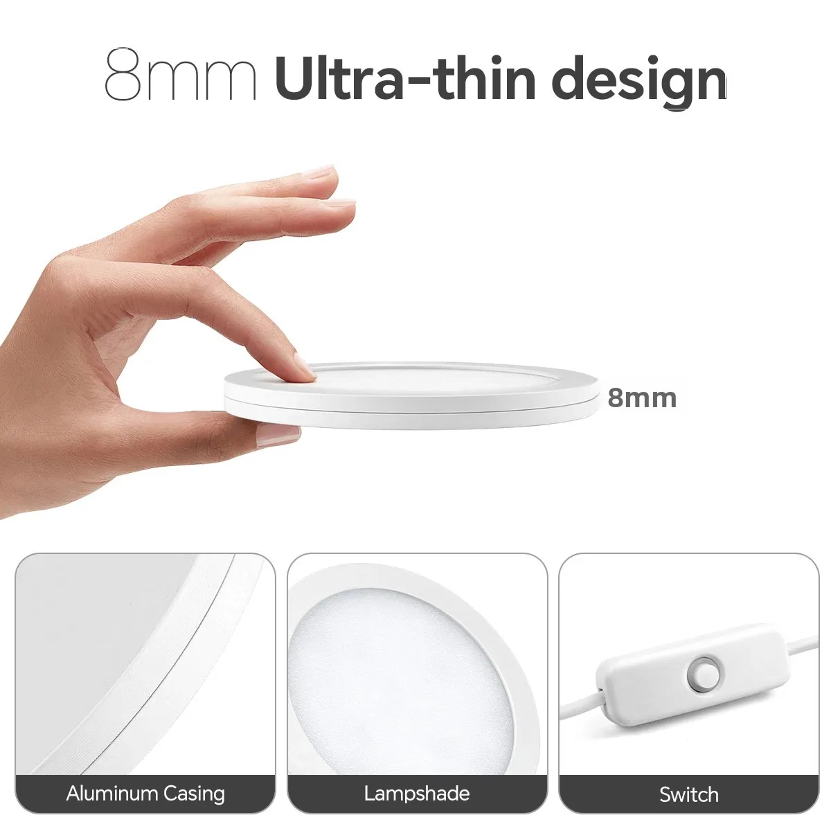 8mm Ultra-Thin Aluminum USB Panel Light 3 Color Temperatures Large Luminous Area for Bedroom Office DIY Lampshade thumbnail 5