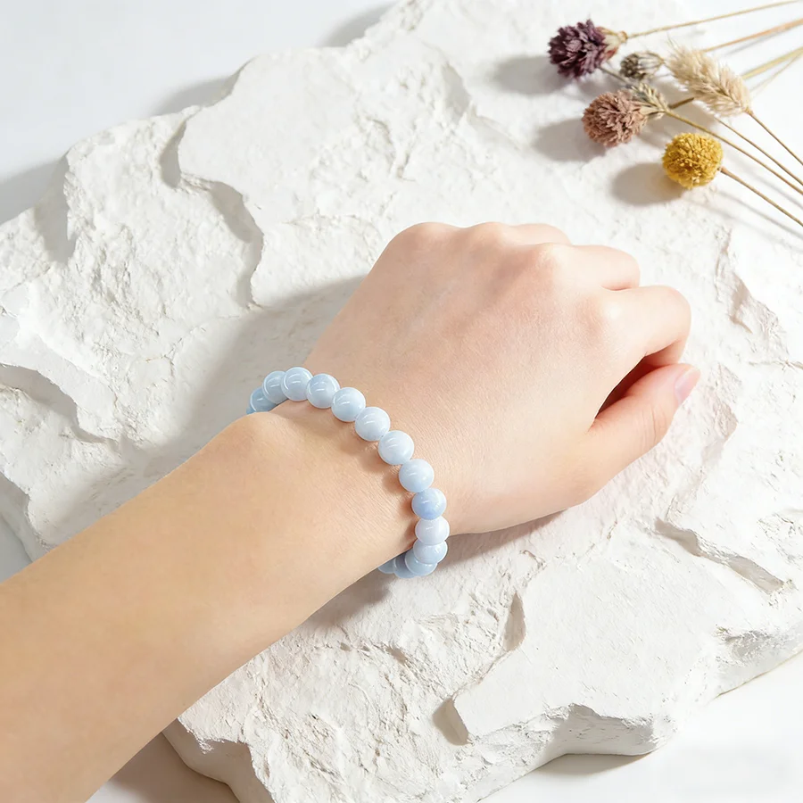 5A Natural Stone Aquamarine Blue Chalcedony Beads Bracelets Women Original Reiki Healing Round Stone Strand Bangles Friend Gift thumbnail 5