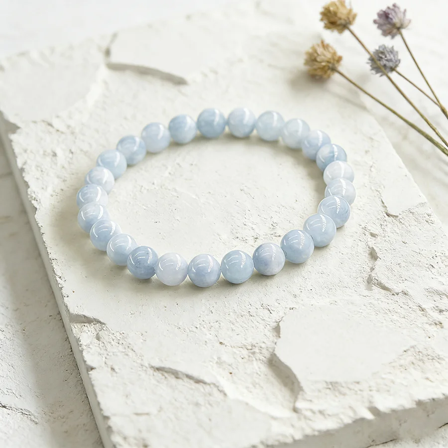 5A Natural Stone Aquamarine Blue Chalcedony Beads Bracelets Women Original Reiki Healing Round Stone Strand Bangles Friend Gift thumbnail 3