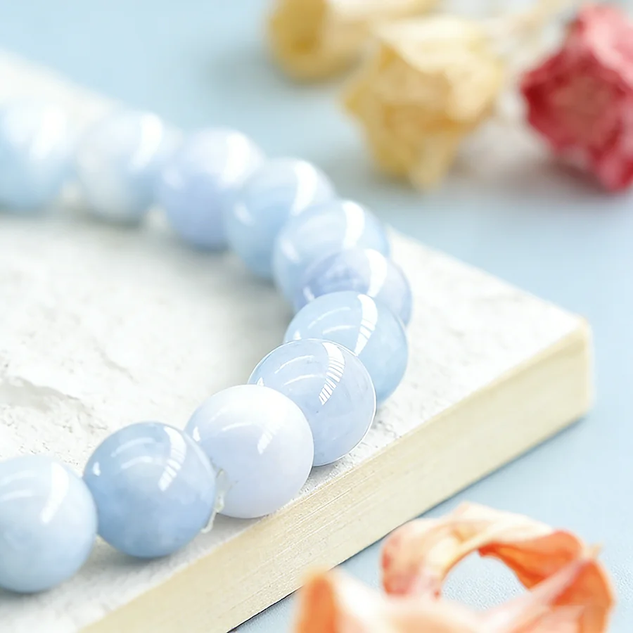 5A Natural Stone Aquamarine Blue Chalcedony Beads Bracelets Women Original Reiki Healing Round Stone Strand Bangles Friend Gift thumbnail 6