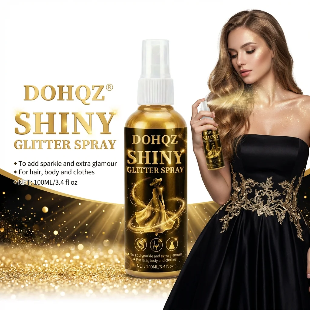 Long Lasting Body Shimmer Spray Quick Dry Gold Glow Liquid Highlighter Holographic Glitter Face Hair Skin Party Prom Stage 100ML
