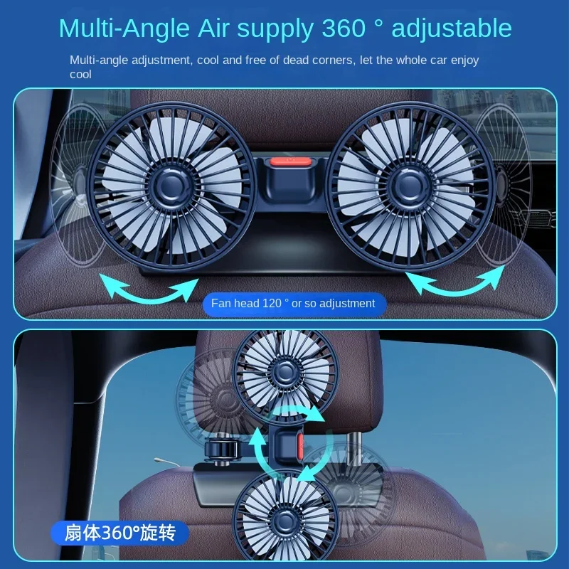 USB Car Cooling Fans for Backseat: Dual Head Car Fan 3 Speeds 360° Rotatable  5V/2A Circulation Fan for Sedan SUV RV Truck thumbnail 2