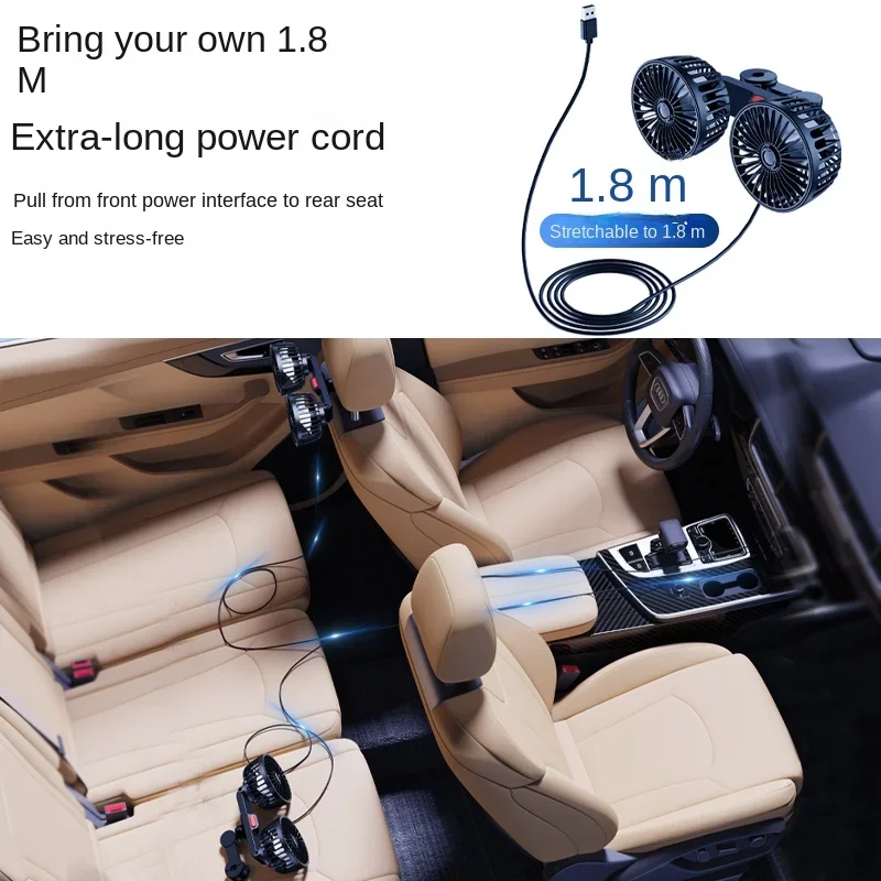 USB Car Cooling Fans for Backseat: Dual Head Car Fan 3 Speeds 360° Rotatable  5V/2A Circulation Fan for Sedan SUV RV Truck thumbnail 3