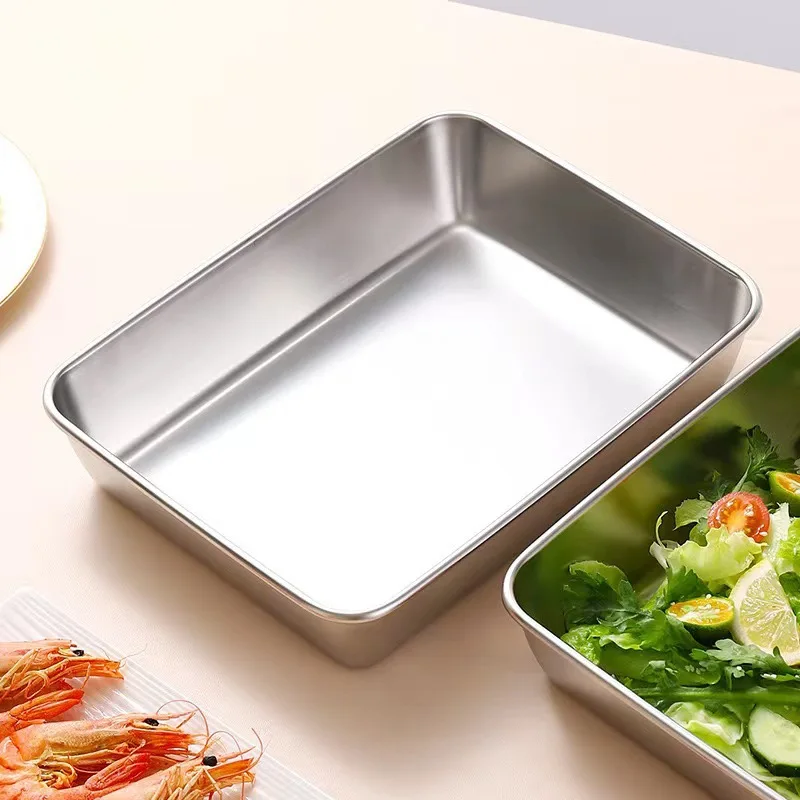 3pcs Stainless Steel Home Food Storage Container Rectangle Dish with Cover Noodles Fruit Tray Lunch Box Thick Food Container thumbnail 5