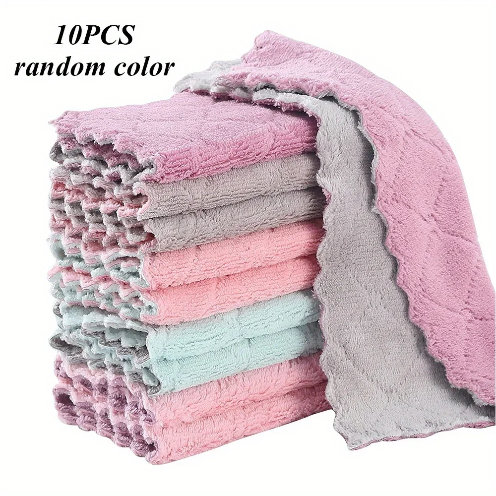 10pcs Microfiber Dish Cloths Multi Purpose Dishwashing Towels For Tableware Double Sided Cleaning Rags Kitchen Accessories