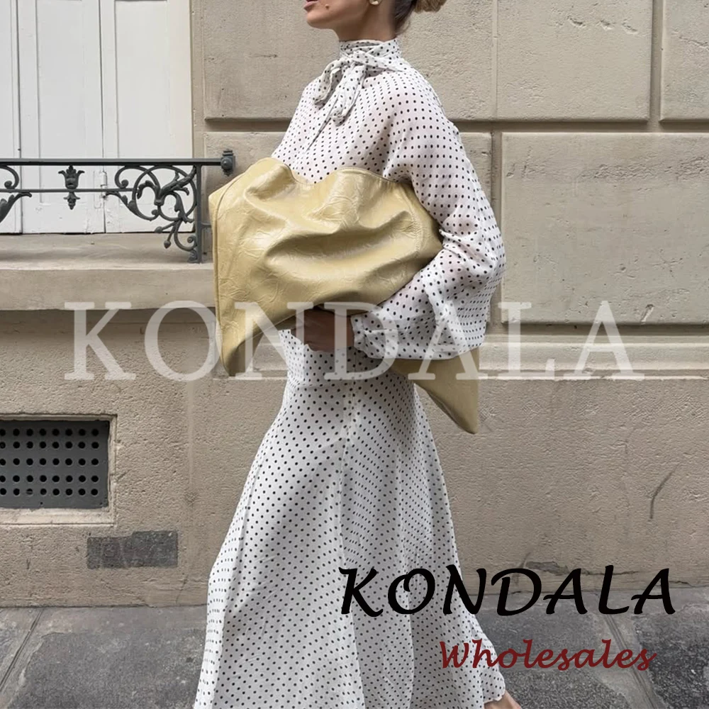 KONDALA Chic Women Casual Polka Dot Suits Bow Loose Elegant Shirt+Draped Long Midi Skirt Fashion 2026 Streetwear Female Sets thumbnail 4