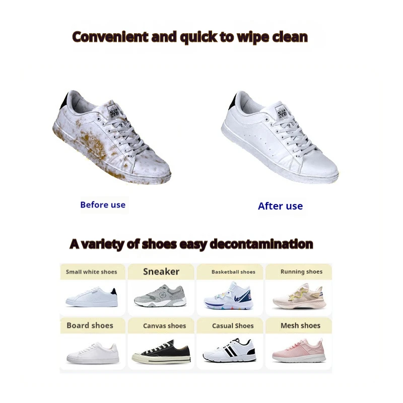 Disposable Shoe Clean Wipes White Sneakers Shoe Cleaning Care stain removal Quick Wet Wipes for Shoe Care 12/30/80Pcs thumbnail 6