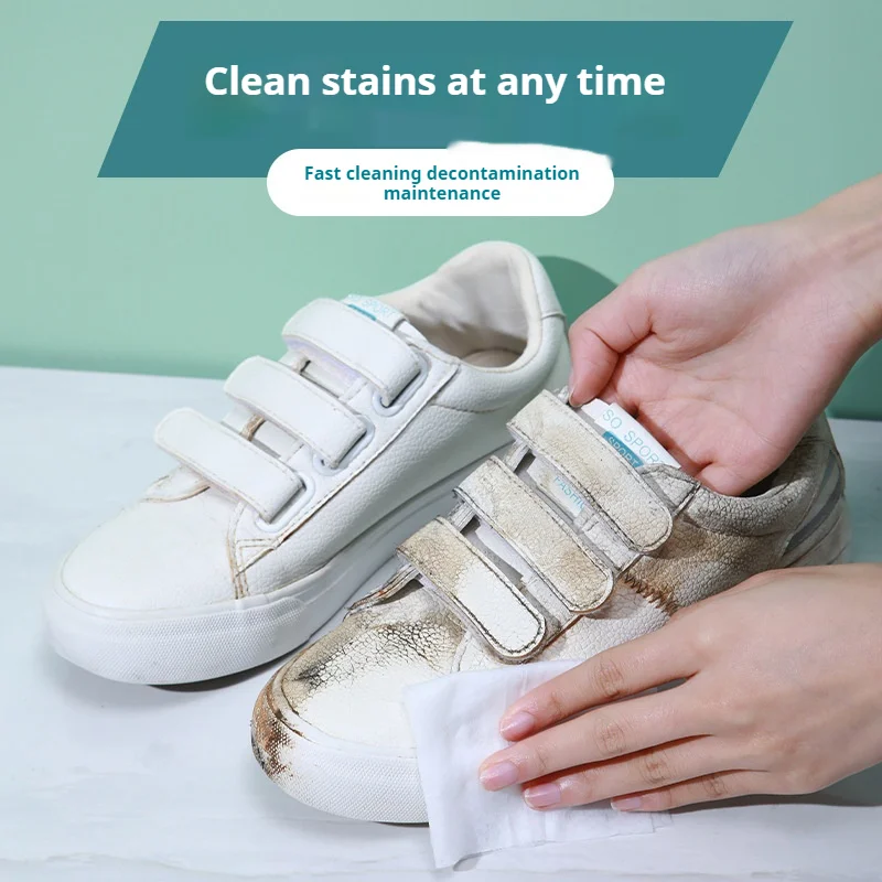 Disposable Shoe Clean Wipes White Sneakers Shoe Cleaning Care stain removal Quick Wet Wipes for Shoe Care 12/30/80Pcs thumbnail 3