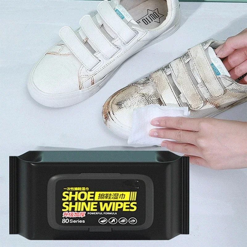 Disposable Shoe Clean Wipes White Sneakers Shoe Cleaning Care stain removal Quick Wet Wipes for Shoe Care 12/30/80Pcs thumbnail 2