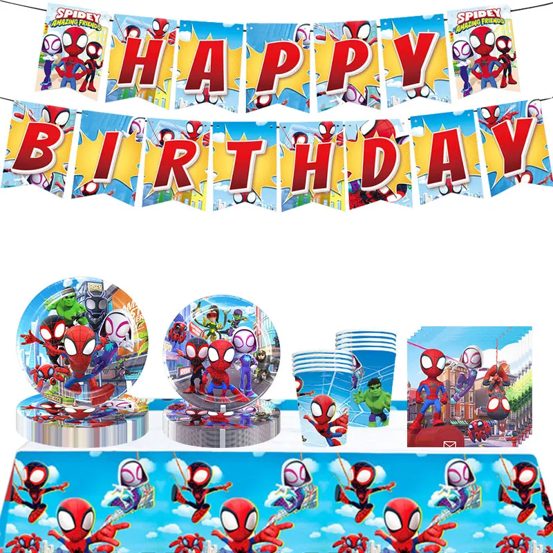 Spidey and Friends Birthday Decoration Party Favors Tableware Set Cup Plate Balloons Banner Gift Bag Cake Topper Supplies Kids thumbnail 3