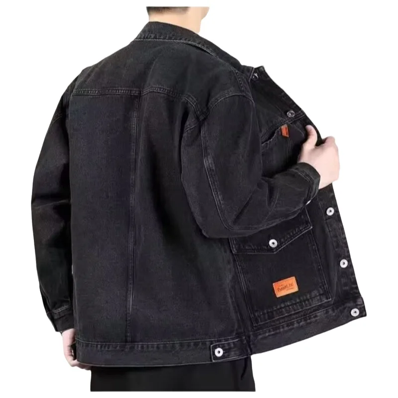 Spring Autumn Loose Men's Denim Jacket Versatile Casual Workwear Jacket American Style Cotton Pure Color Long Sleeve Coat thumbnail 6