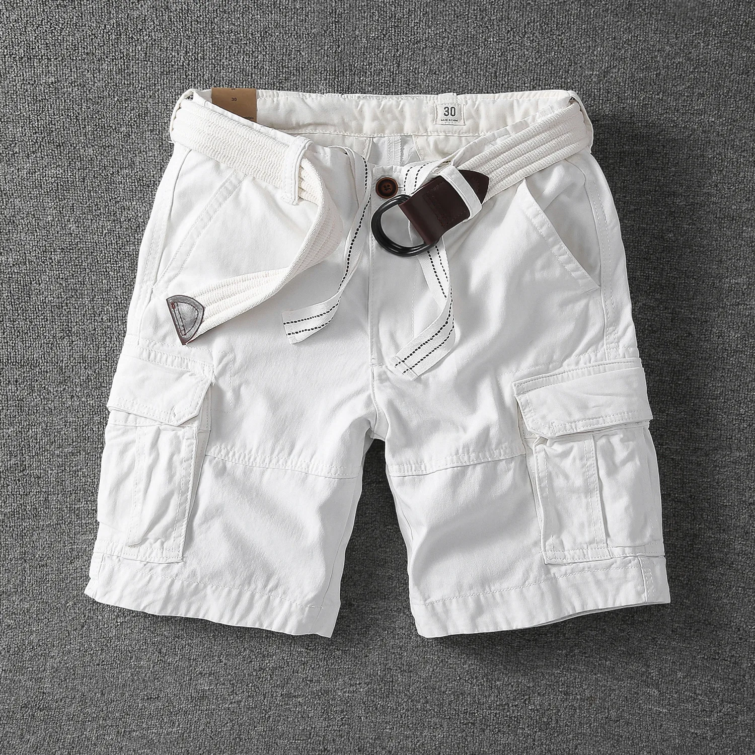 Asian Size Men's White Camouflage Workwear Shorts Summer Casual Tactical Outdoor Multi Pocket Cargo Shorts