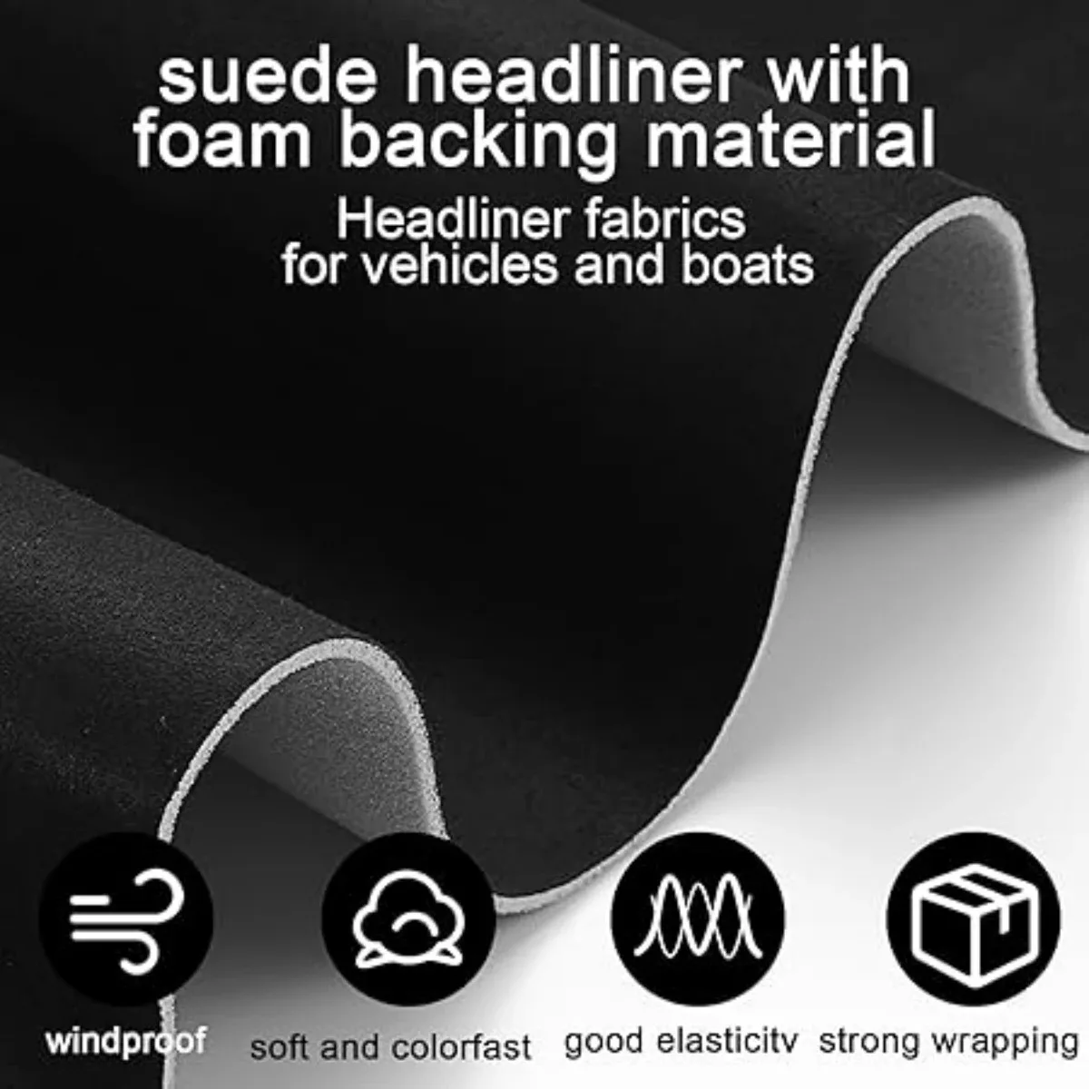Luxury Black Suede Liner Headliner Roof Fabric 3mm Foam Backing for Automotive Upholstery Headlining Roof Sky Car Repair Fabrics thumbnail 2