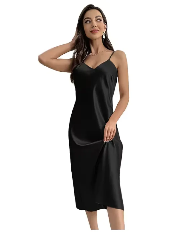 New Sexy Solid Color Long Nightdress Women's Pajamas Ice Silk Sexy Seductive Silk Stain Halter Pajamas Fashion Home Wear thumbnail 5