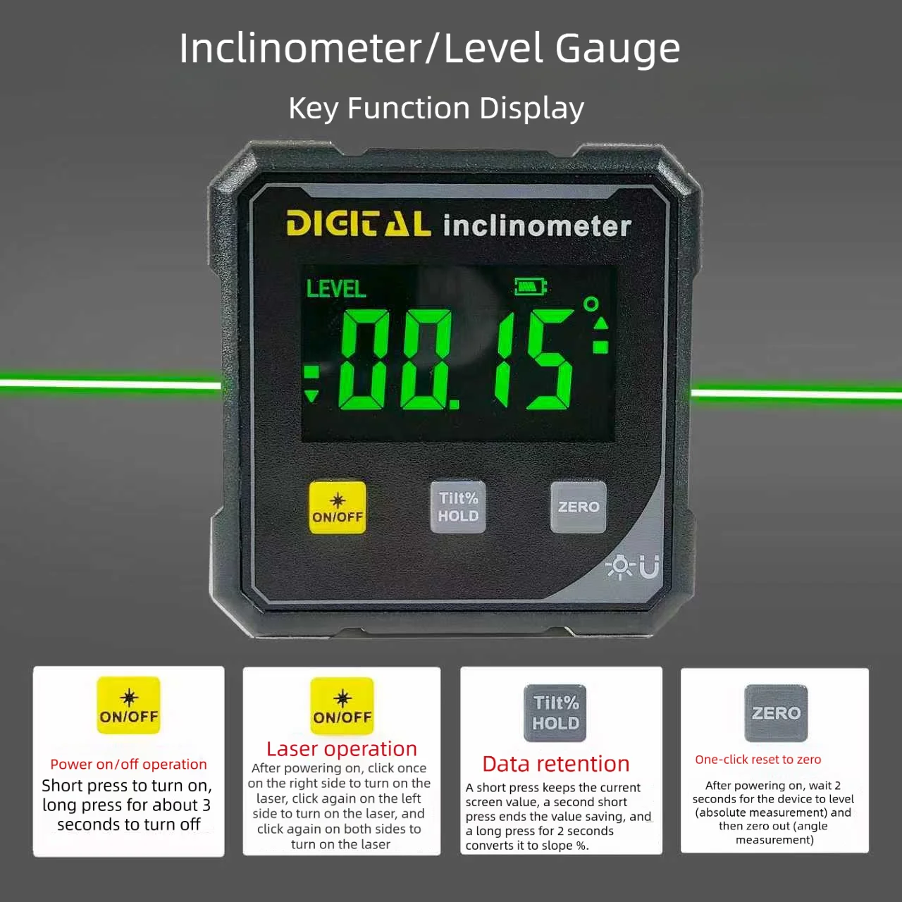 Magnetic Laser Inclinometer Dual Green Laser Digital Electronic Level Digital Angle Measuring Instrument Protractor for Woodwork thumbnail 4