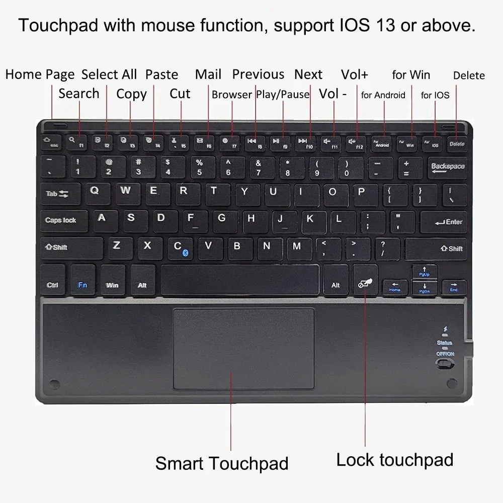 10inch Wireless Bluetooth Spanish Keyboard Desktop Office Wireless Touchable Keyboard Mouse For For Android IOS Windows Tablet thumbnail 2