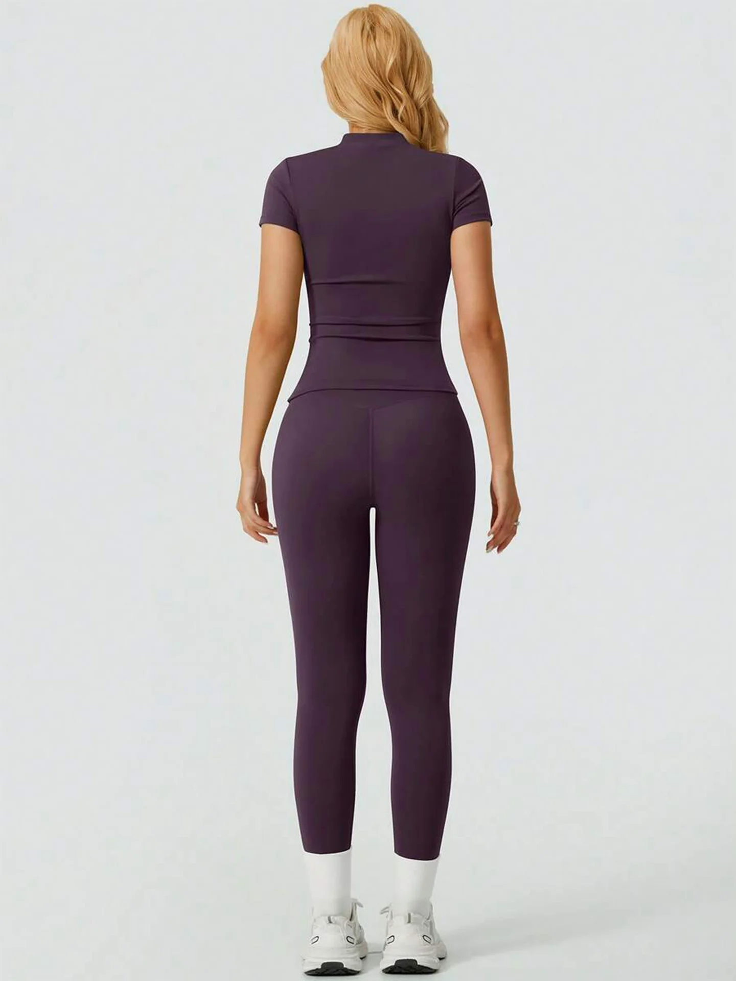 2 Piece Yoga Set Women Short Sleeve Top High Waist Leggings Gym Workout Clothing Tummy Control Fitness Sportswear Activewear Sui thumbnail 4