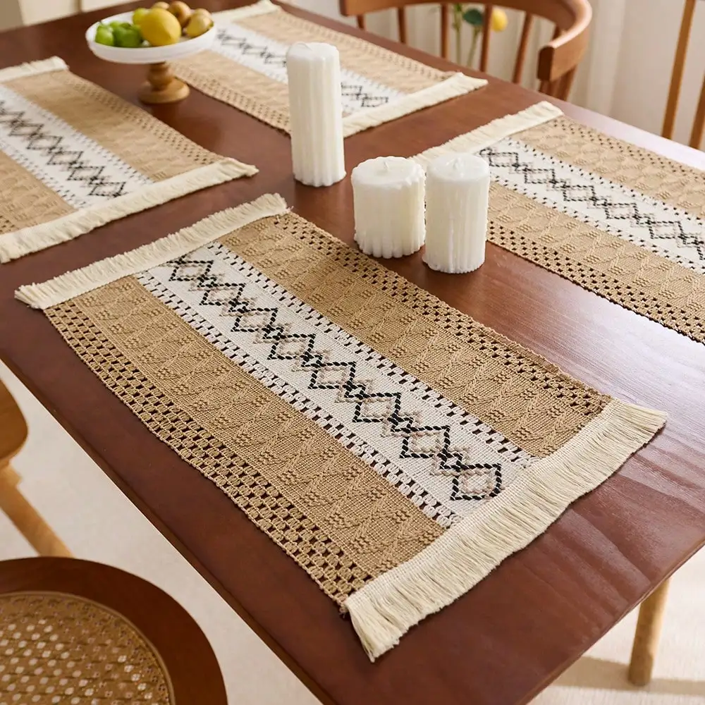 Bohemian Style Placemats Set of 1/4/6pcs 30x50cm Hand-Woven with Tassels Double-Sided Dining Table Mat for Home Decor thumbnail 3