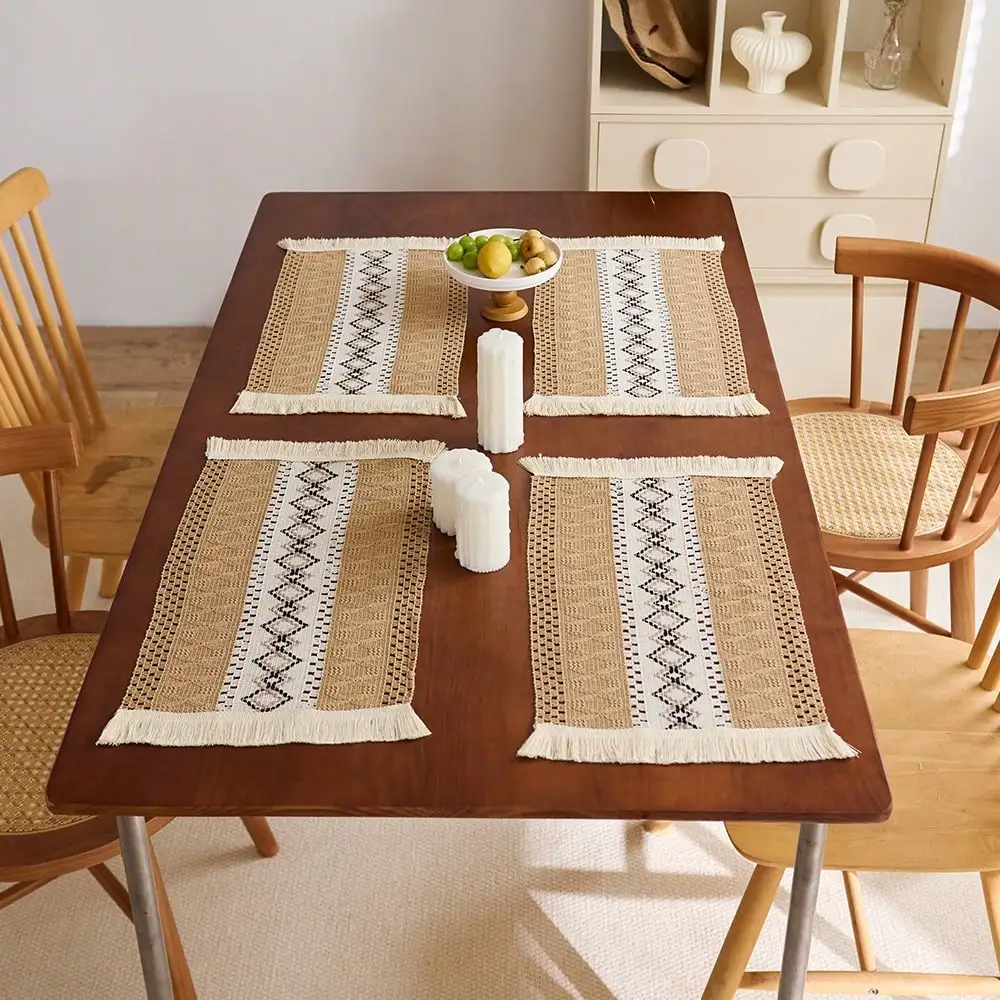 Bohemian Style Placemats Set of 1/4/6pcs 30x50cm Hand-Woven with Tassels Double-Sided Dining Table Mat for Home Decor thumbnail 6