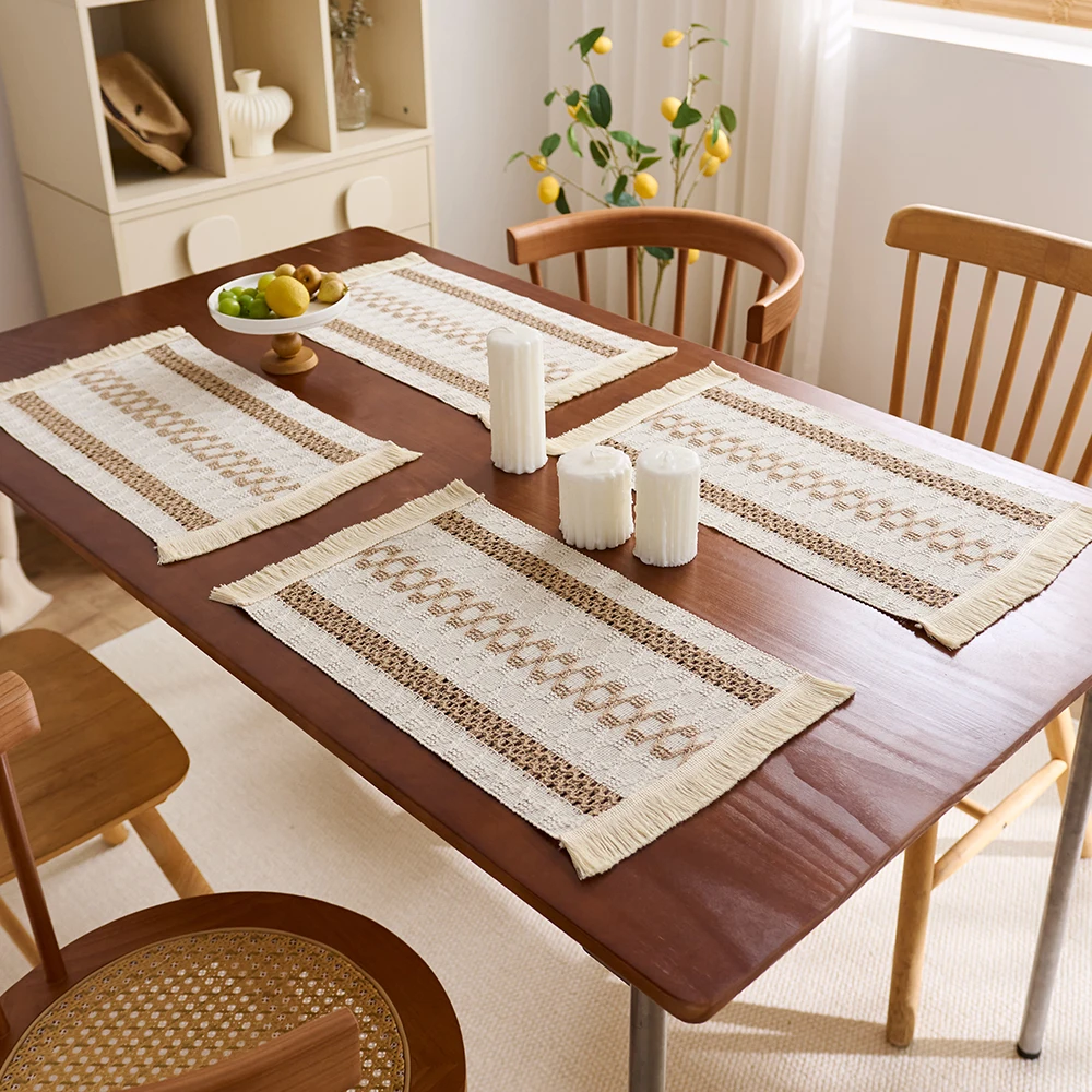 Bohemian Style Placemats Set of 1/4/6pcs 30x50cm Hand-Woven with Tassels Double-Sided Dining Table Mat for Home Decor thumbnail 2