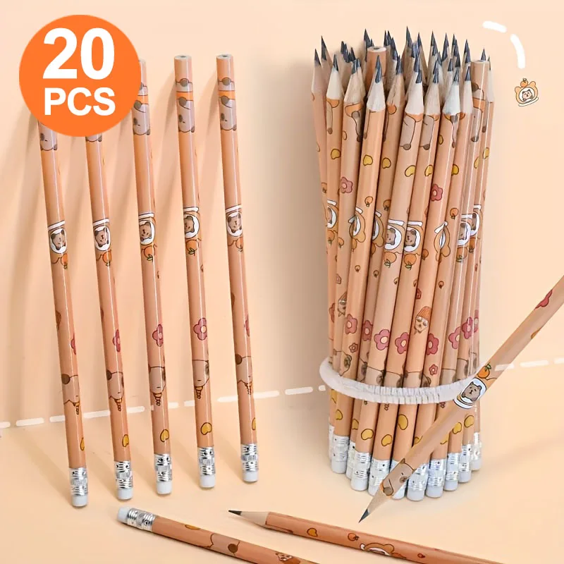 20Pcs Kapibara Round Stick Pencils, Length 7.47inch Cm, with Pencil Lead, for Sketching, Drawing, Marking, Art Supplies, Woodworking Pencils, Stationery, Office Supplies, School Supplies, Stationery Sets, Back-To-School Season