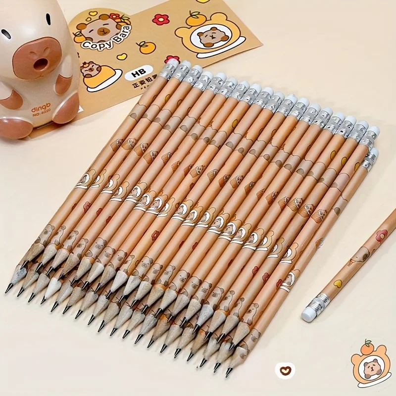 20Pcs Kapibara Round Stick Pencils, Length 7.47inch Cm, with Pencil Lead, for Sketching, Drawing, Marking, Art Supplies, Woodworking Pencils, Stationery, Office Supplies, School Supplies, Stationery Sets, Back-To-School Season thumbnail 5
