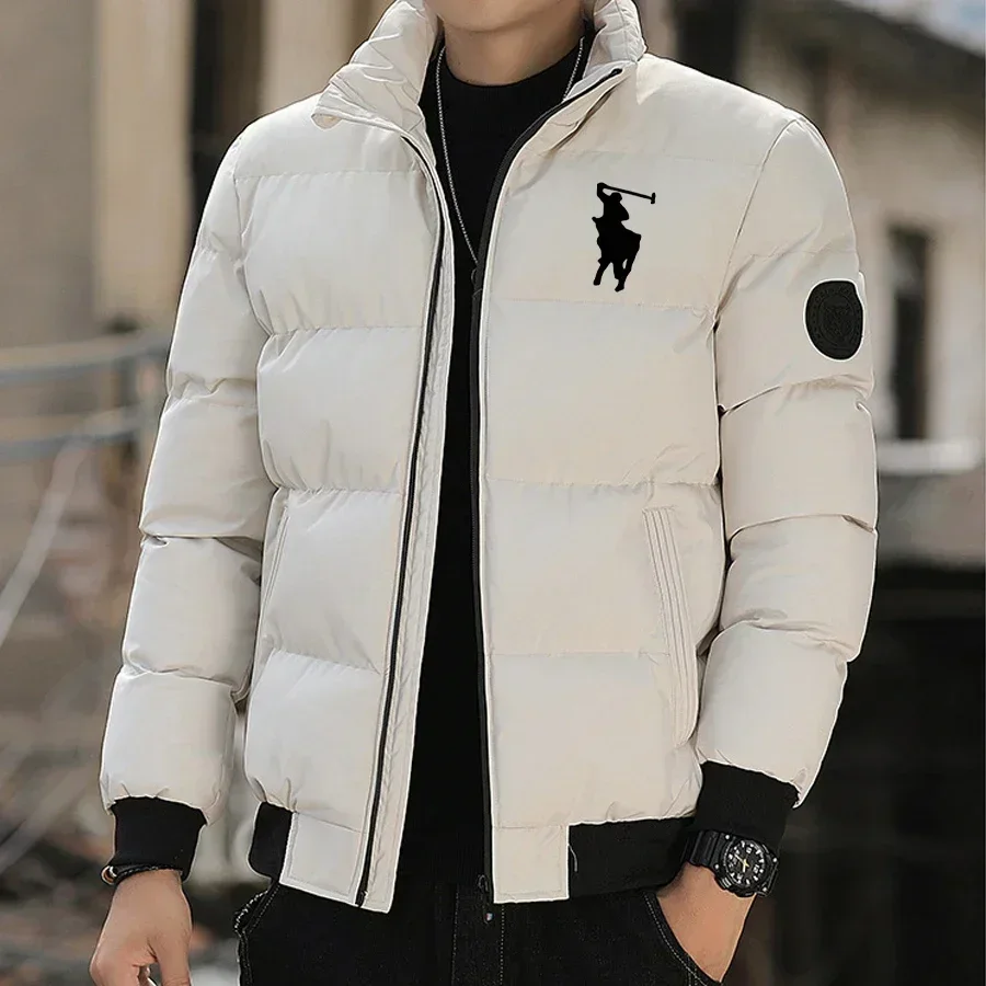 2026 Autumn/Winter New Casual Zipper Men's Down Jacket, Outdoor Fashionable Stand-up Collar Short Warm Printed Men's Coat