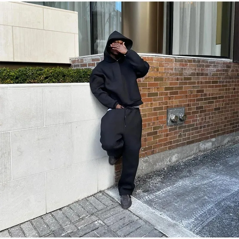 Men's Oversized 2-Piece Hoodie Set Loose Fit Heavyweight Cotton Hooded Sweatshirt and Jogger Pants Casual Tracksuit Streetwear thumbnail 2