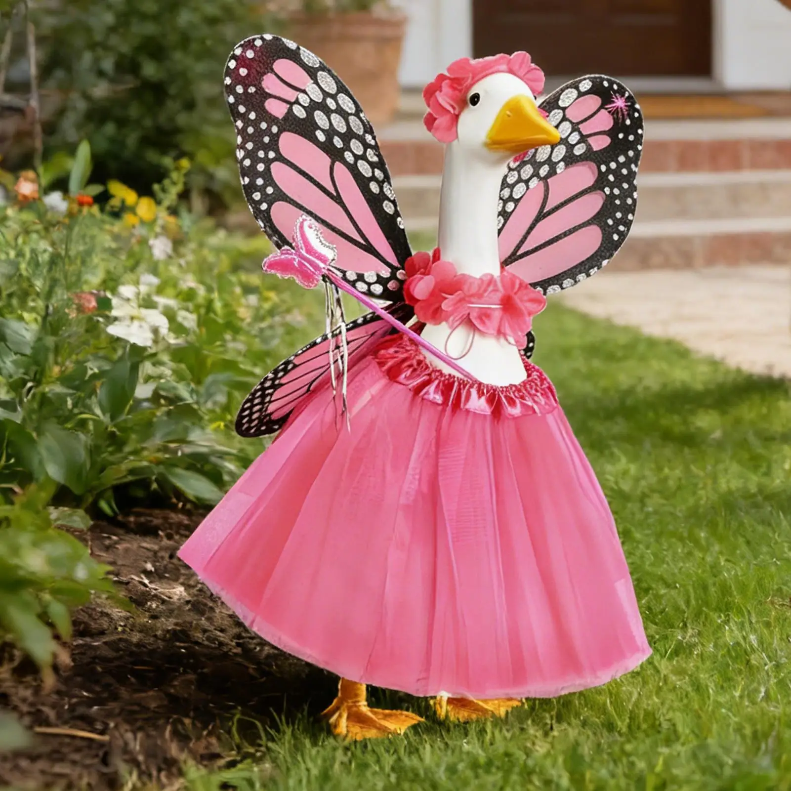Butterfly Porch Goose Outfit Patio Figurine Clothing Porch Goose Cosplay Costume for Garden Yard Lawn Patio Courtyard Balcony thumbnail 2