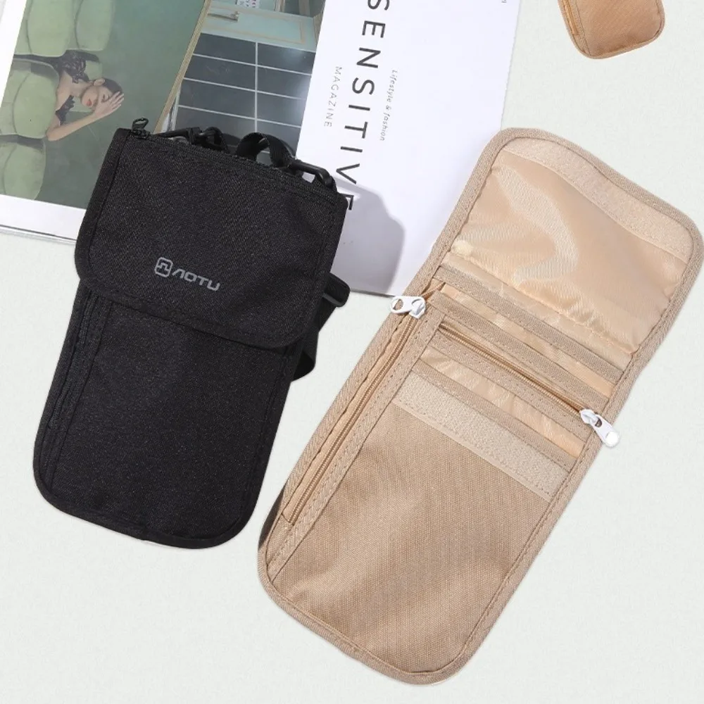 Travel Accessories Travel Wallet Khaki Black Ticket Holder Travel Neck Pouch Zipper Nylon Passport Wallet Airplane Check-in thumbnail 3