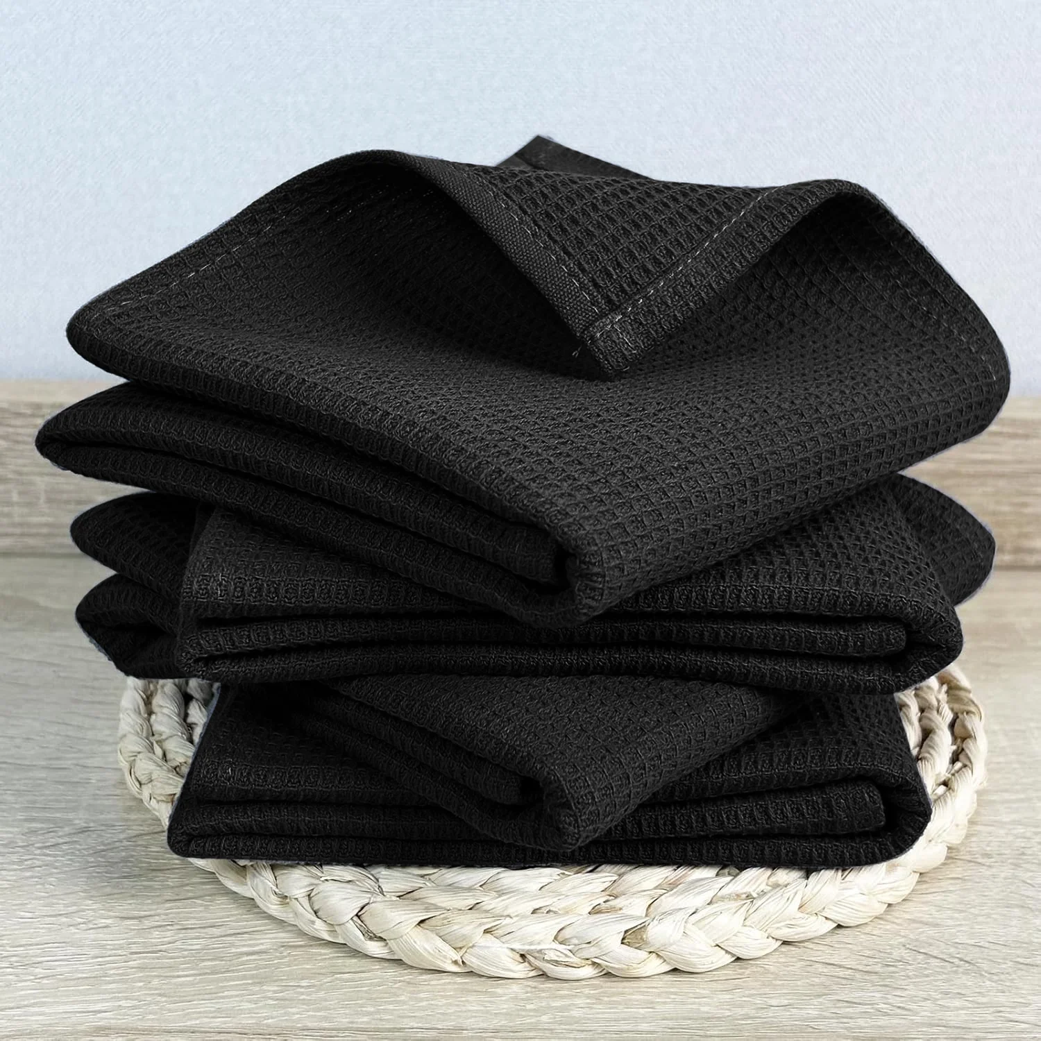 4Pcs, 40Cm×60Cm, 100% Polyester Black Waffle Kitchen Towels, Super Soft and Highly Absorbent Dishcloths, Cleaning Cloths, Kitchen Decor, Living Room Decorations, Kitchen Essentials, Home Essentials. thumbnail 4
