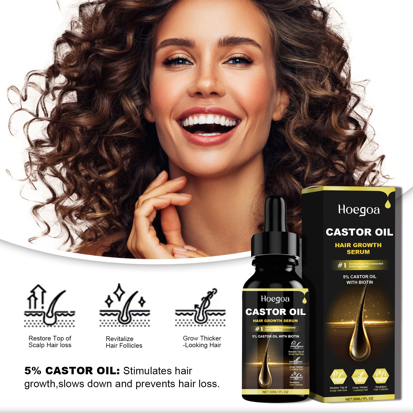30ml Castor Oil Hair Thickening Essential Oil Nourish Scalp Massage Refreshing Hair Growth Repair Smoothing Hair Care Oil thumbnail 2