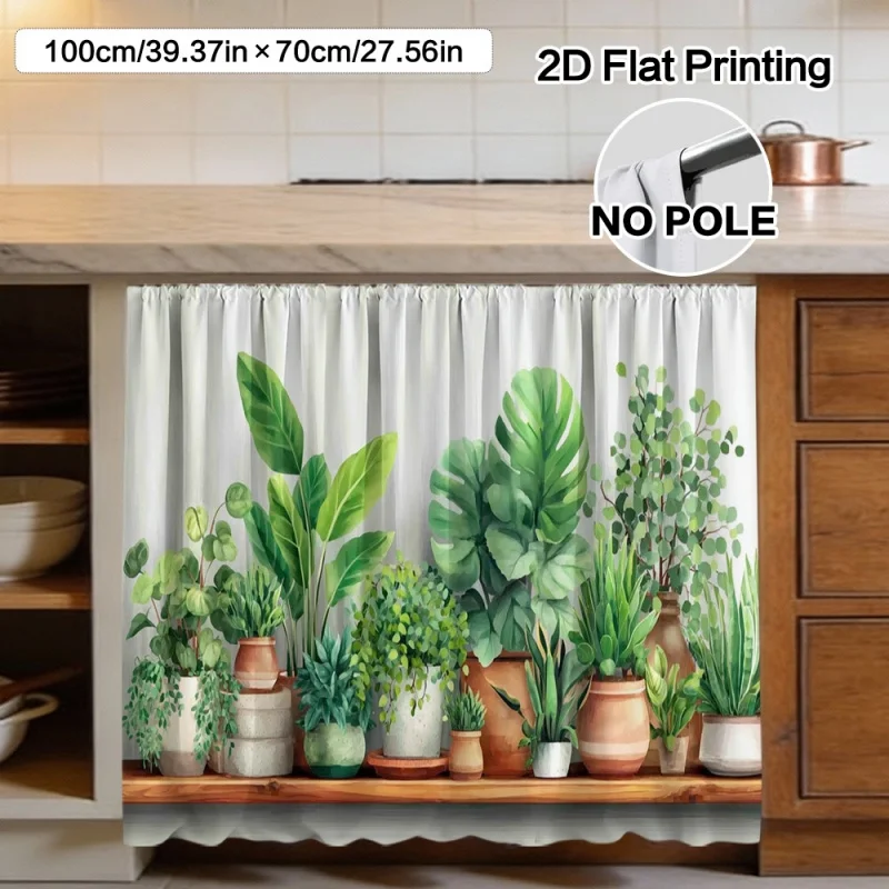 Natural Style Potted Plant Arrangement Curtains for Living Room And Bathroom Cabinets Decorative Greenery Window Treatments thumbnail 3
