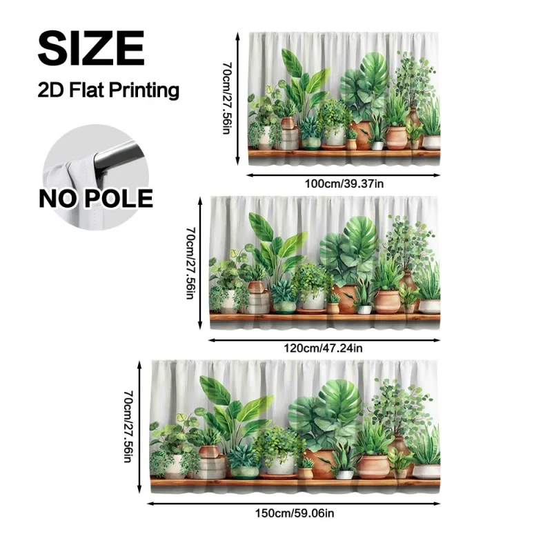 Natural Style Potted Plant Arrangement Curtains for Living Room And Bathroom Cabinets Decorative Greenery Window Treatments thumbnail 2