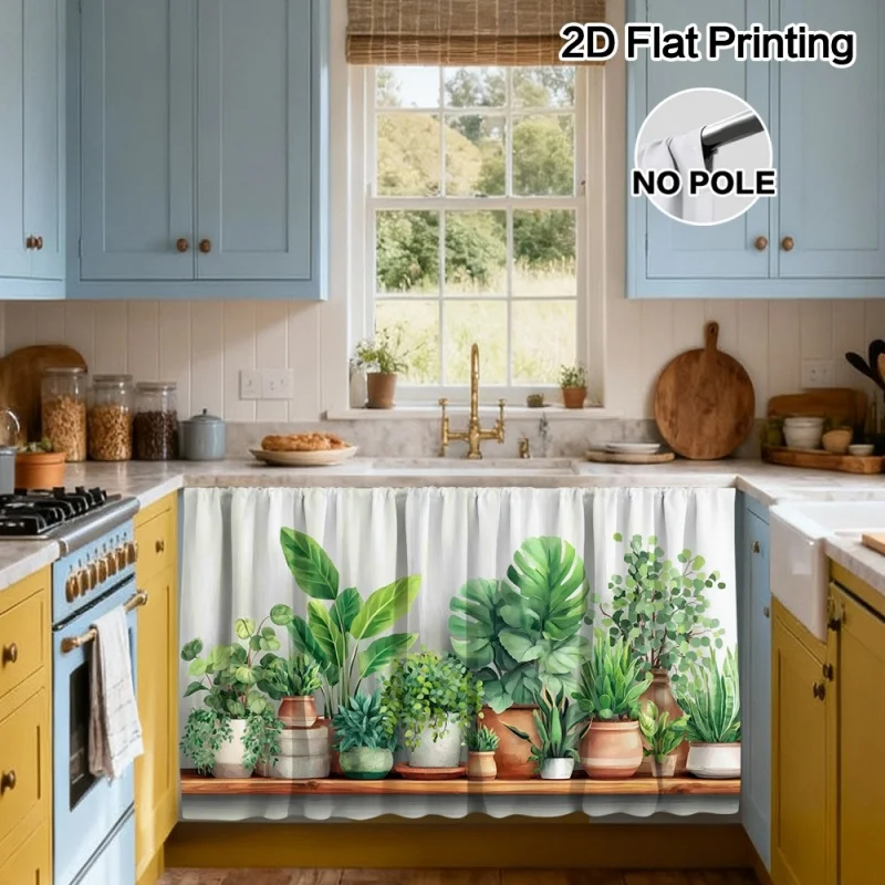 Natural Style Potted Plant Arrangement Curtains for Living Room And Bathroom Cabinets Decorative Greenery Window Treatments thumbnail 5