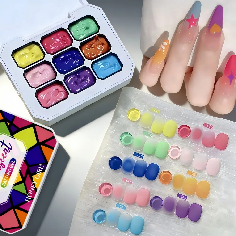 9 color fluorescent nail pat gel ,rainbow bright colors high saturation UV&LED nail polish adhesive salon DIY Y2K，summer popular
